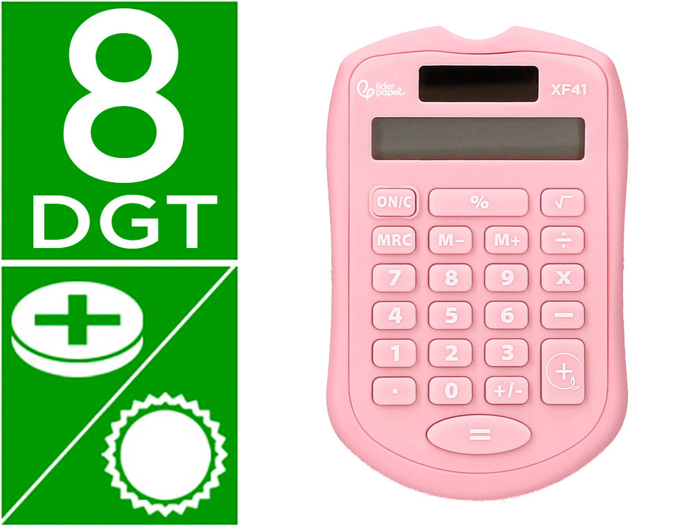 CALCULATRICE DE POCHE LIDERPAPEL XF41 8 CHIFFRES    SOLAIRE ET PILES              94X59,5X10,5MM COLORIS ROSE