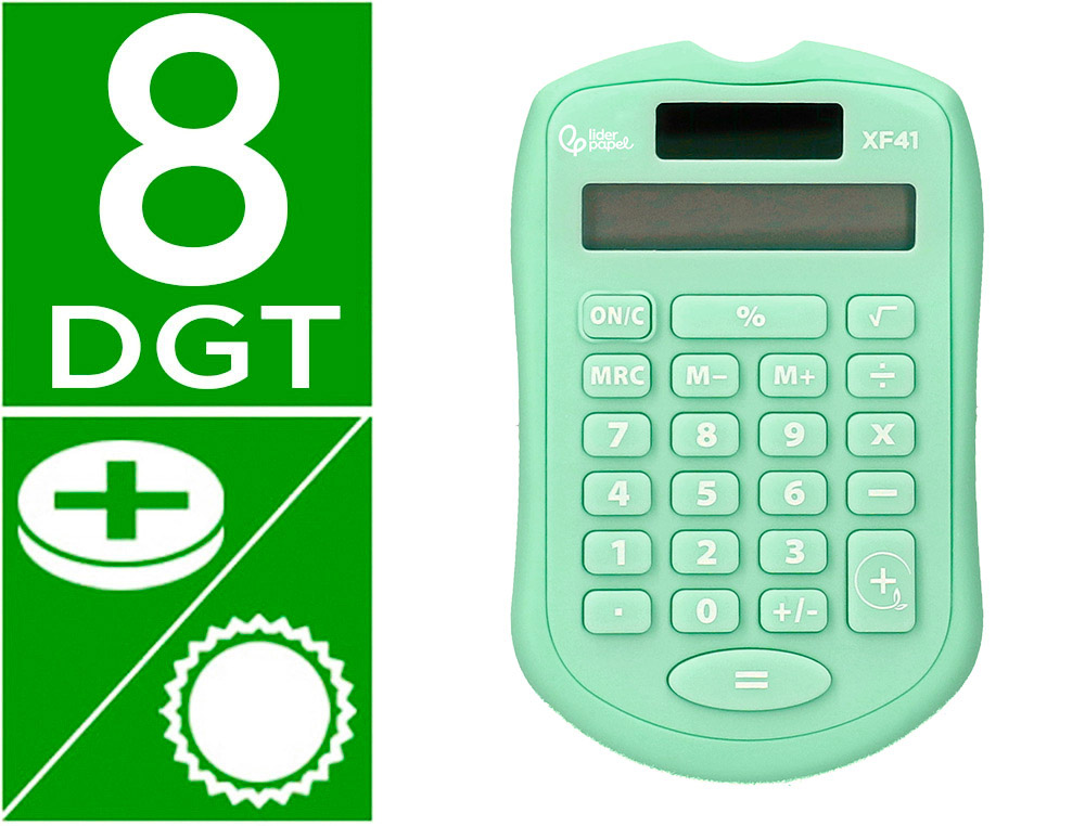 CALCULATRICE DE POCHE LIDERPAPEL XF42 8 CHIFFRES    SOLAIRE ET PILES              94X59,5X10,5MM COLORIS VERT