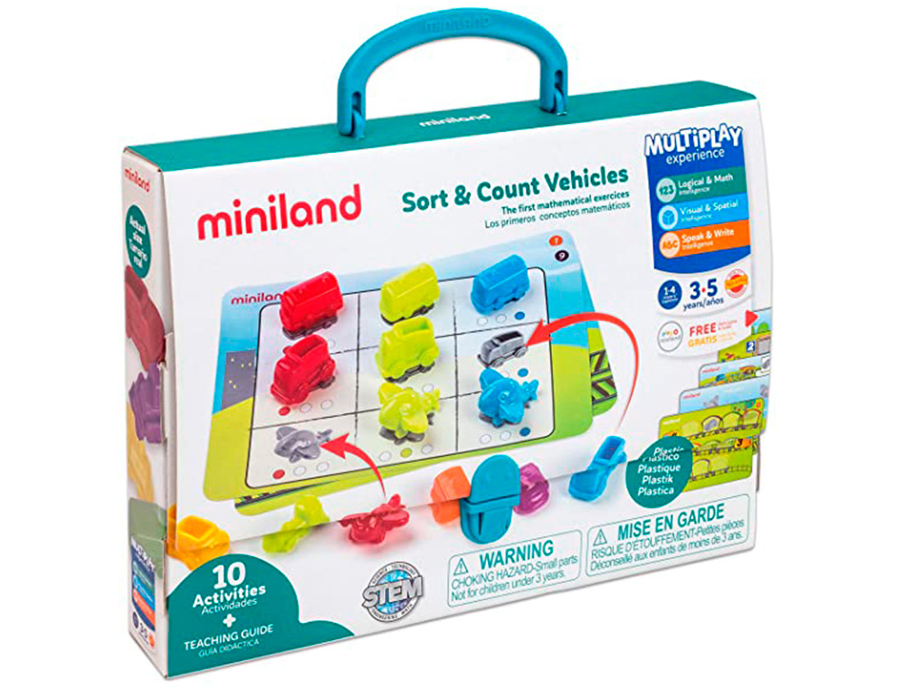 VOITURES PLASTIQUE MINILAND SORT AND COUNT VEHICLES 10    ACTIVITES PLUSIEURS NIVEAUX   36 PIECES