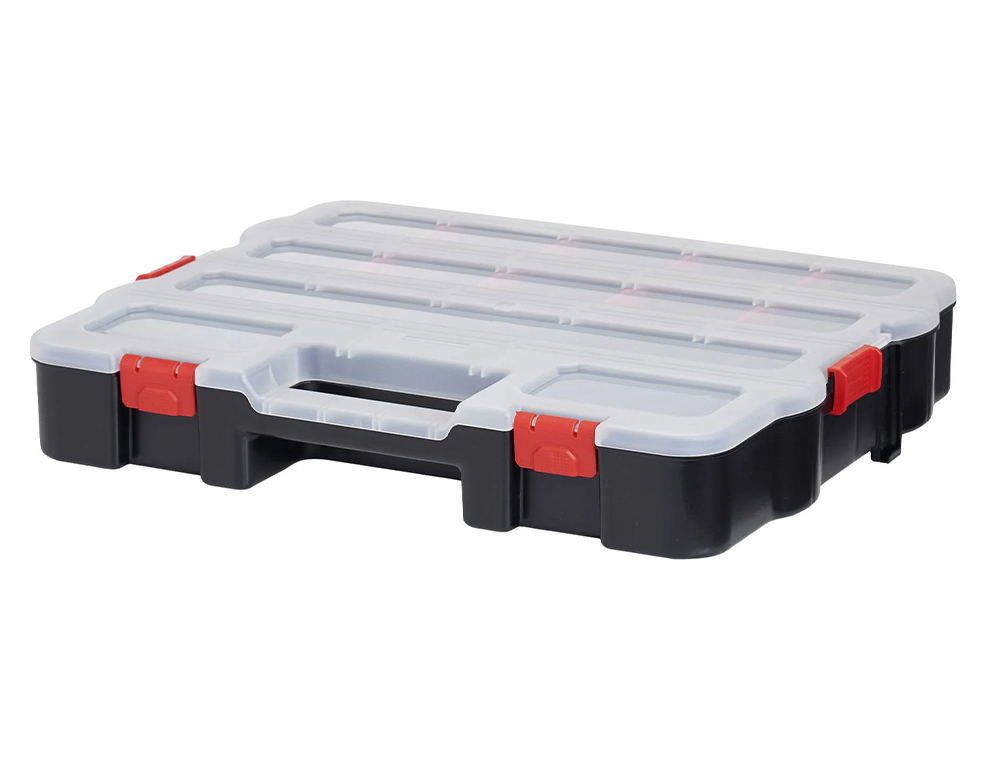 MALLETTE A OUTILS VISO PP COUVERCLE TRANSPARENT POIGNEE TRANSPORT 7 COMPARTIMENTS ET  8 SEPARATEURS AMOVIBLES