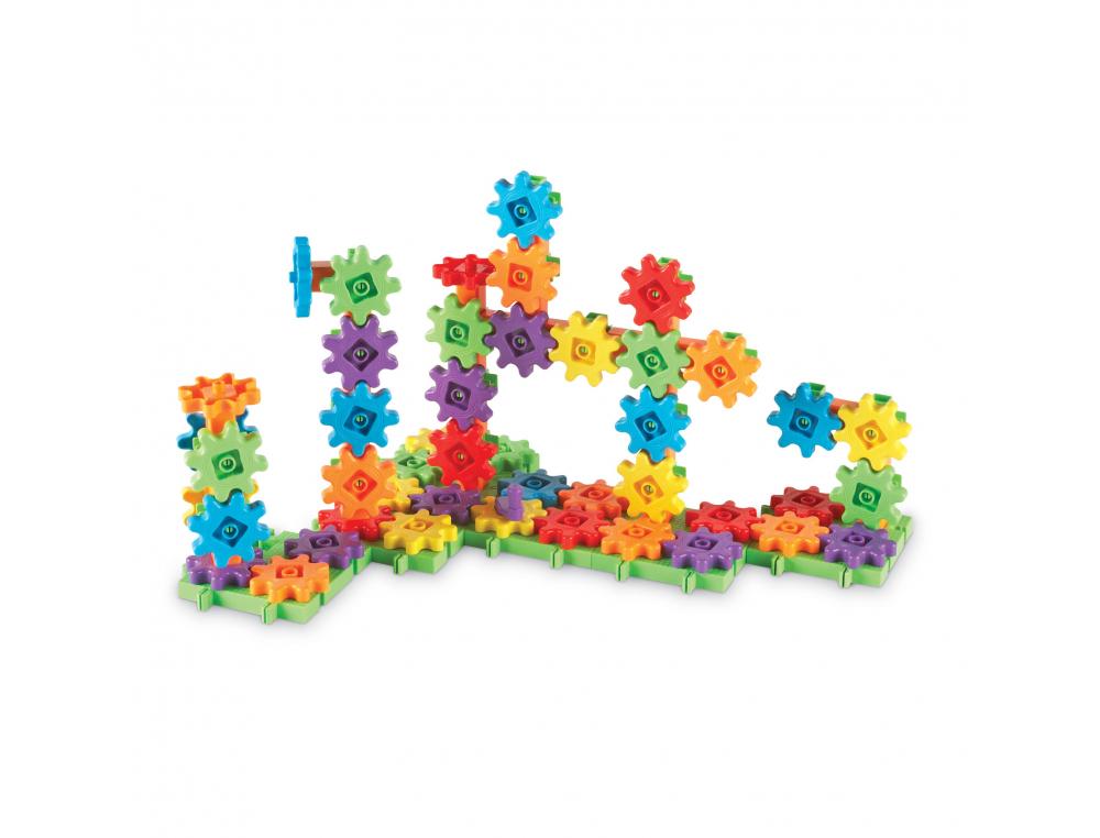 BUILDING BASIQUE LEARNING RESOURCES ENGRENAGE EN        PLASTIQUE COULEURS DYNAMIQUES 100 PIECES 8 PLAQUES DE BASE