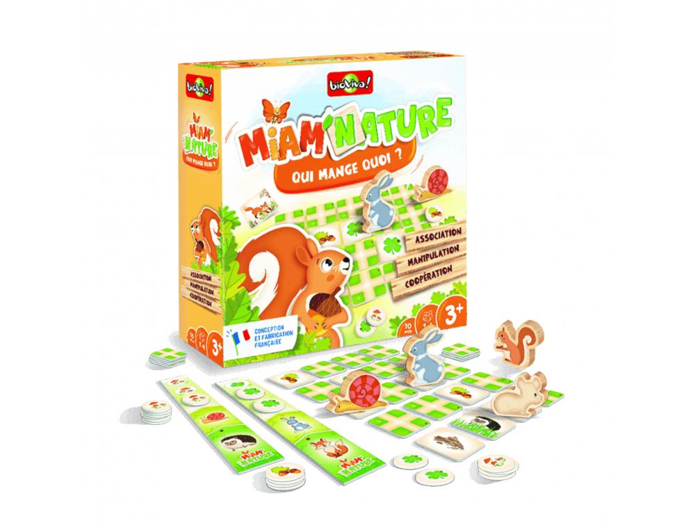 SENSIBILISATION A L ECOLOGIE BIOVIVA MIAM NATURE QUI MANGE QUOI 4 PIONS BOIS 24 TUILES   12 JETONS 4 COLLECTEURS 1