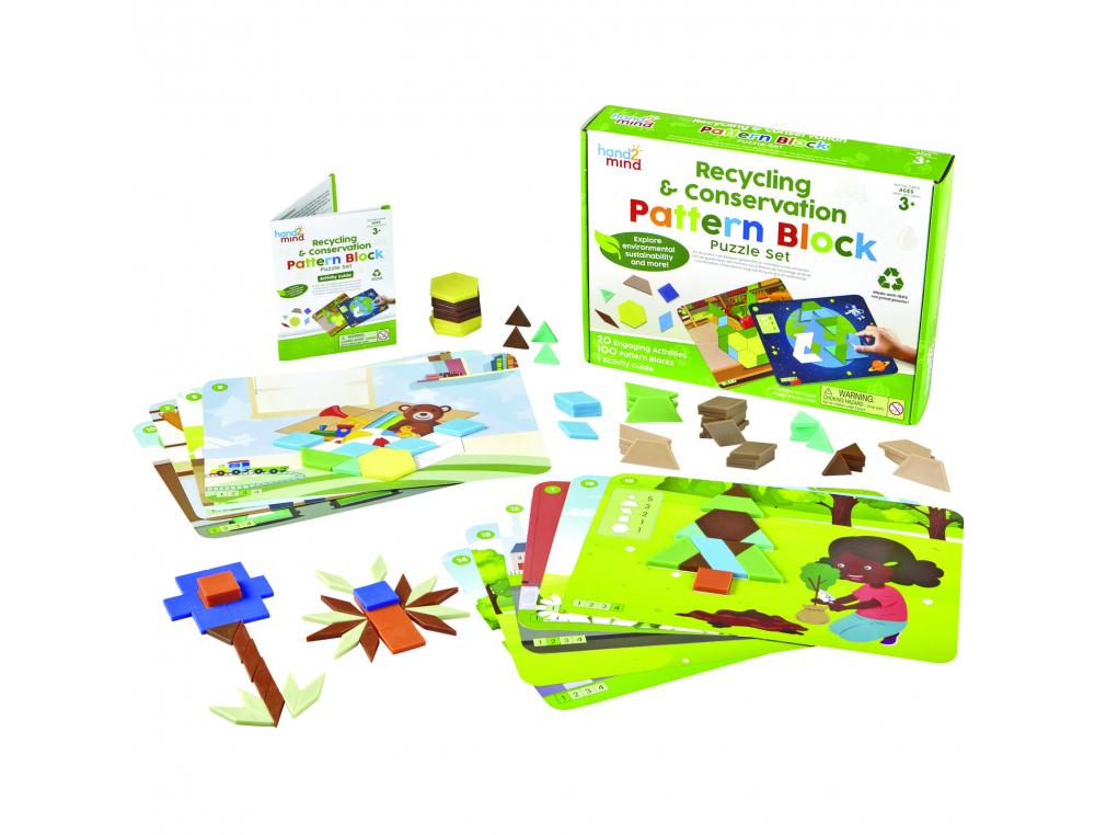 SENSIBILISATION A L ECOLOGIE HAND2MIND SET LE RECYCLAGE ET LA CONSERVATION 100 BLOCS DE  MOTIFS 10 CARTES PUZZLE 1