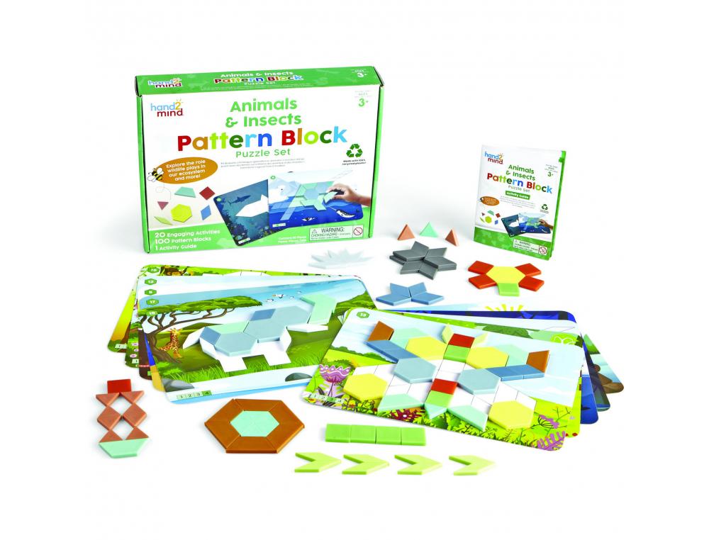 SENSIBILISATION A L ECOLOGIE HAND2MIND SET LES INSECTES ET LES ANIMAUX 100 BLOCS DE      MOTIFS 10 CARTES PUZZLE 1