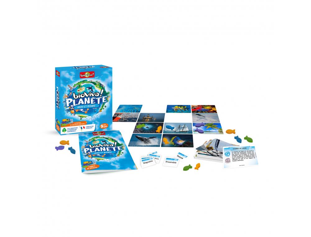SENSIBILISATION A L ECOLOGIE BIOVIVA BIOVIVA PLANETE MERS  ET OCEANS 72 CARTES 20 PIONS  DE 4 COULEURES 48 ETIQUETTES