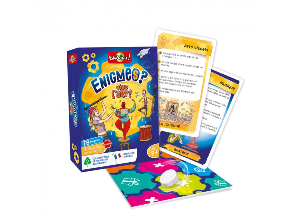 LES ENIGMES BIOVIVA THEMATIQUE VIVE L ART ENFANT  DE 9 ANS 80 ENIGMES           ILLUSTREES 1 CACHE CARTE 1