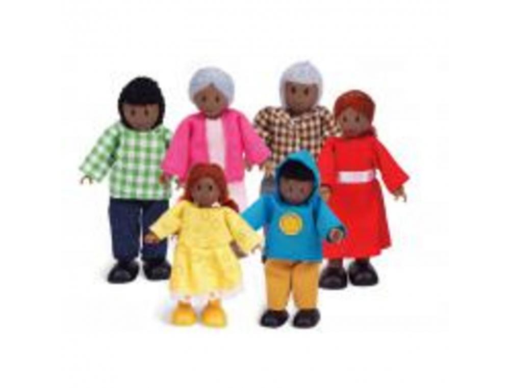FAMILLE DE POUPEES EN BOIS ARTICULEAFRO-AMERICAINE HAPE
