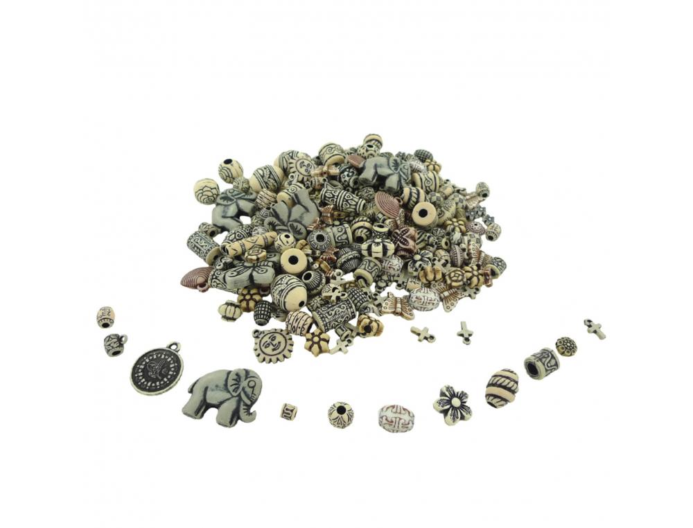 PERLE PLASTIQUE INNSPIRO FORMES ETHNIQUES ET TAILLES   ASSORTIES COLORIS ARGENT      BOCAL DE 300 PERLES