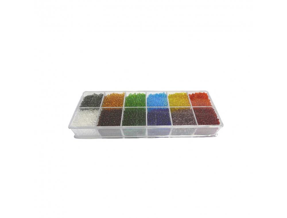 PERLE DE ROCAILLE INNSPIRO 2MM COLORIS TRANSPARENTS      ASSORTIS COFFRET DE 12        COLORIS