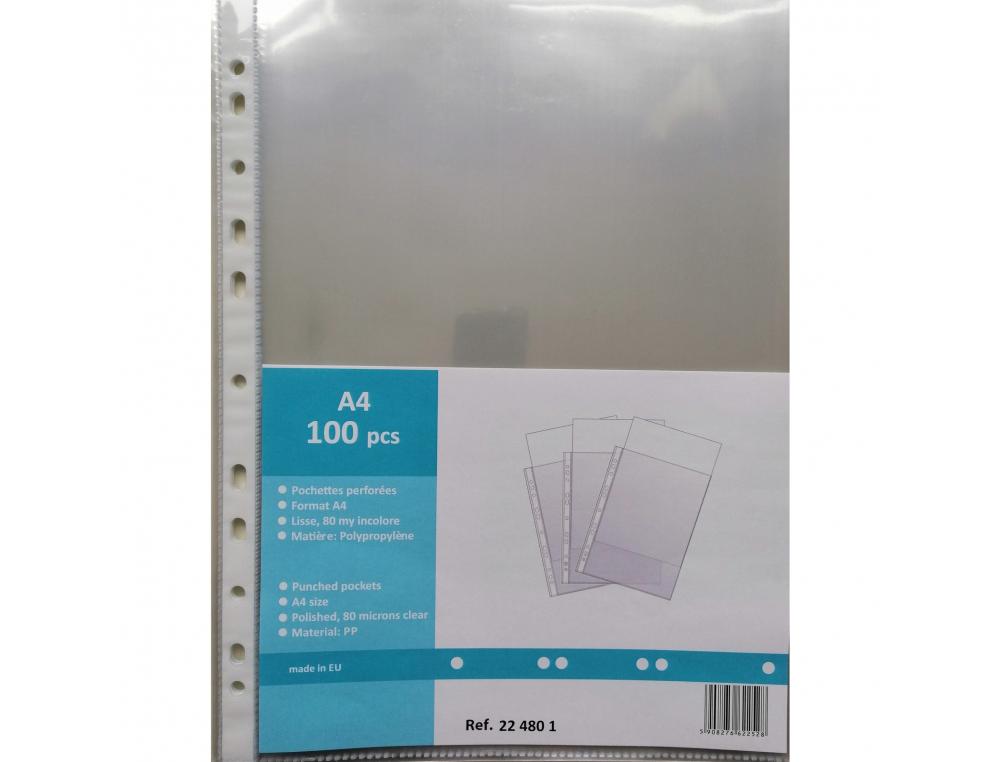 POCHETTE PERFOREE INTERFOLIA LISSE 80 MICRONS 11 TROUS     POUR FORMAT A4 LOT DE 100     UNITES