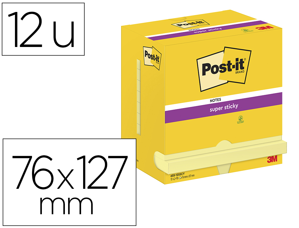 BLOC-NOTES POST-IT SUPER STICKY 127X76MM 90F REPOSITIONNABLES COLORIS JAUNE