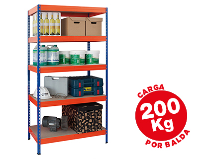 TAGRE MTALLIQUE AR 5 TABLETTES SUPPORTE 200KG/TABLETTE 180X90X40CM COLORIS BLEU/ORANGE