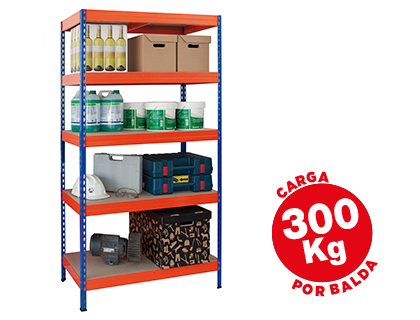 TAGRE MTALLIQUE AR 5 TABLETTES SUPPORTE 300KG/TABLETTE 192X100X50CM COLORIS BLEU/ORANGE