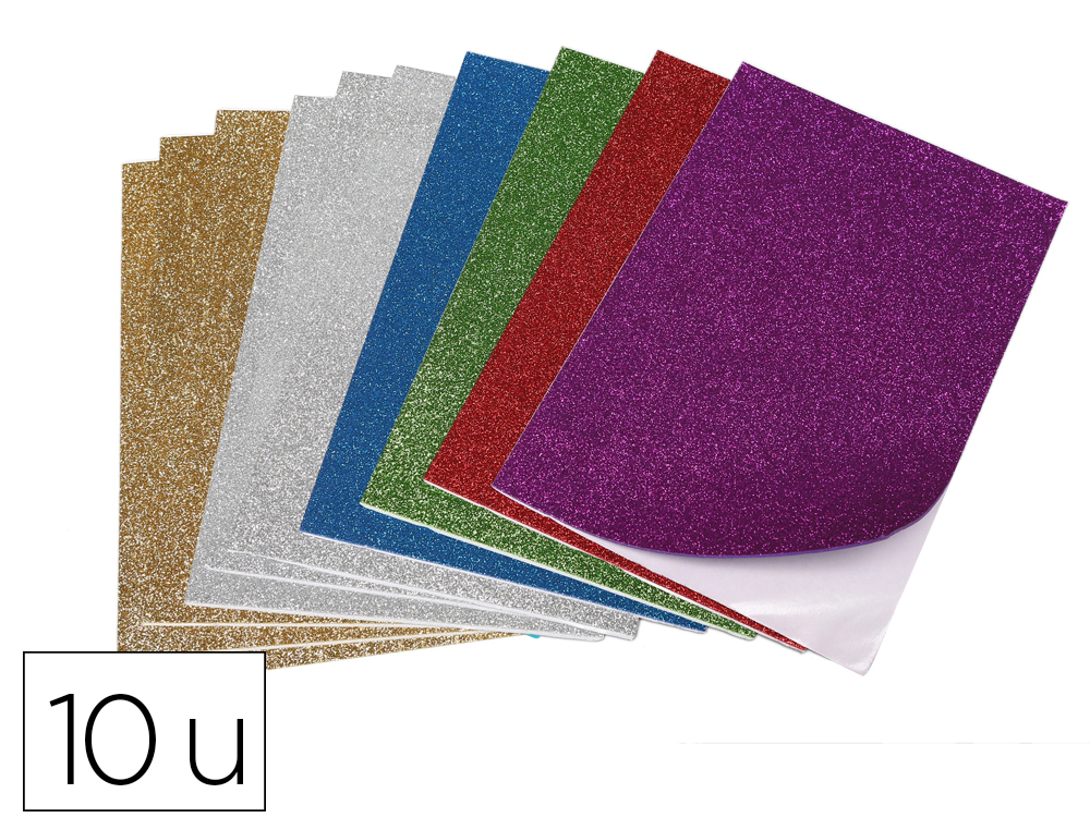 FEUILLE MOUSSE O'COLOR CAOUTCHOUC ADHESIVE PAILLETEE 20X30CM 6 COLORIS ASSORTIS    POCHETTE 10 UNITES