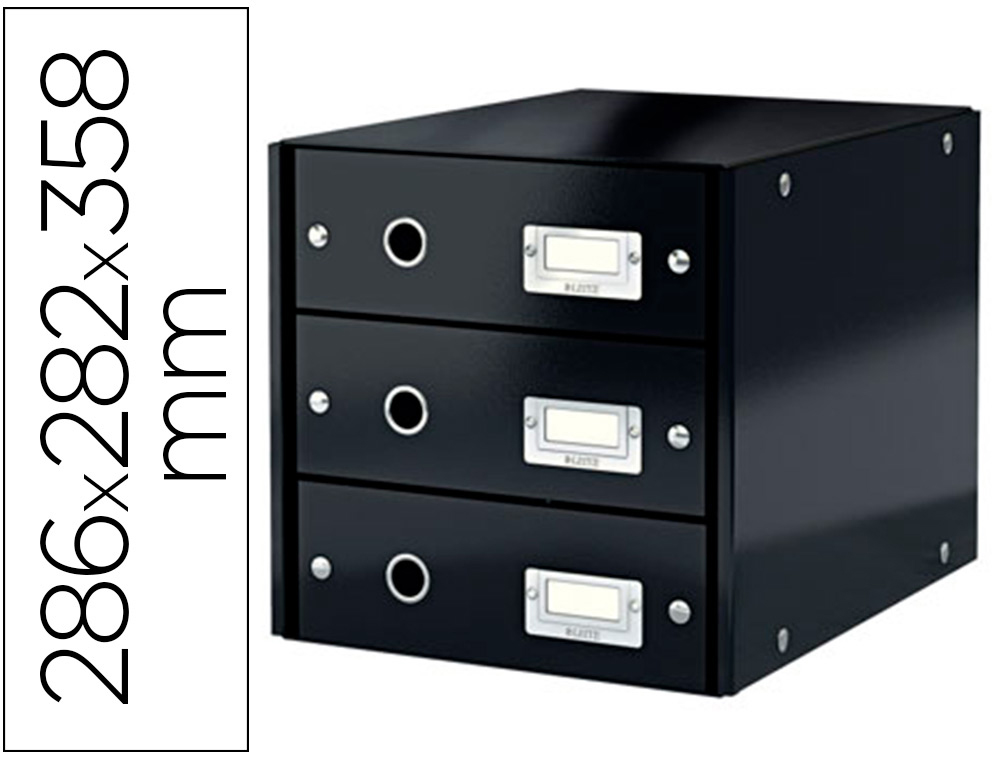 BOTE CLASSEMENT LEITZ CLICK&STORE 3 TIROIRS CARTON FORT 286X282X358MM PORTE-TIQUETTE OEILLET PRHENSION COLORIS NOIR